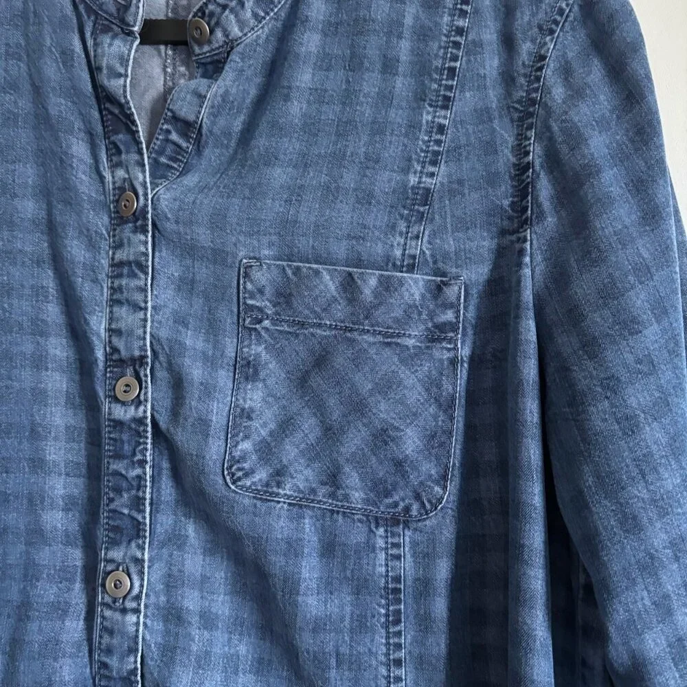 J. Jill Chambray Denim Checkered Shift Shirt Dress Size Medium - Picture 3 of 10
